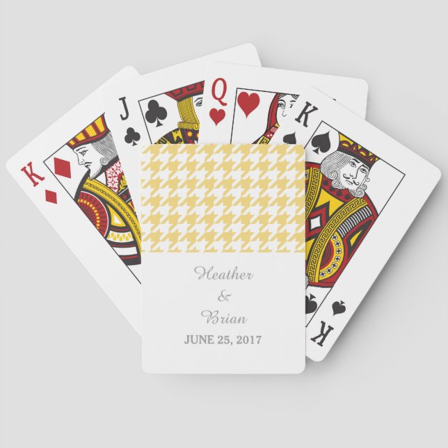 Yellow Houndstooth Wedding Playing Cards (Back)
