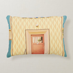 Yellow house illustration accent pillow