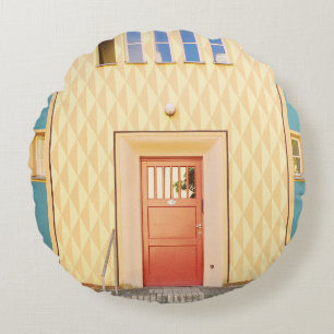 Yellow house illustration round pillow