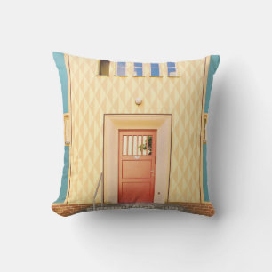 Yellow house illustration throw pillow