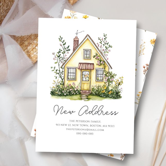  Yellow House Wildflower | New Home Address  Card (Creator Uploaded)