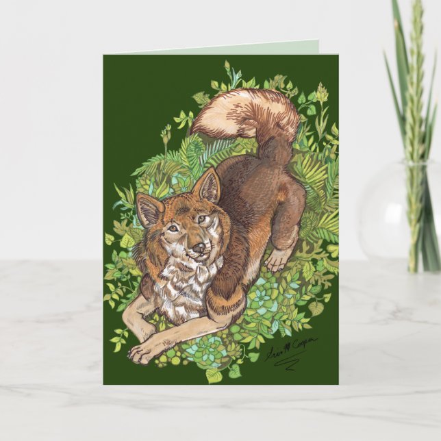 Yellow Husky Dog and Foliage Drawing Card (Front)