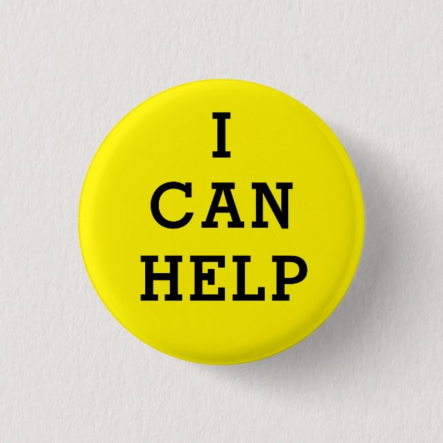 Yellow I Can Help Volunteer 1 Inch Round Button (Front)