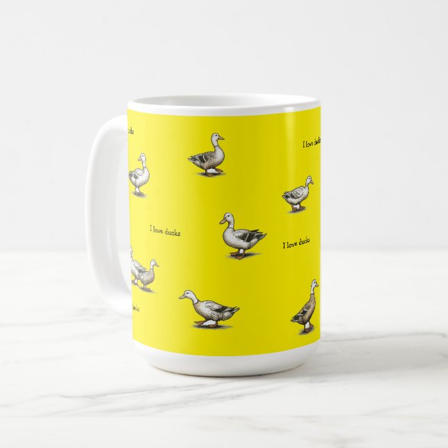 Yellow I Love Ducks Coffee Mug (Front Left)
