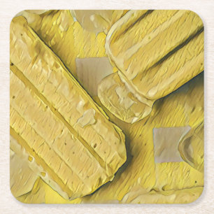 Yellow ice cream cone popsicle square paper coaster