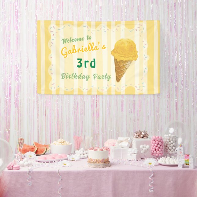 Yellow Ice Cream Kids Birthday Party Welcome Banner (Party)