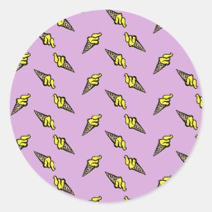 Yellow ice cream on purple classic round sticker