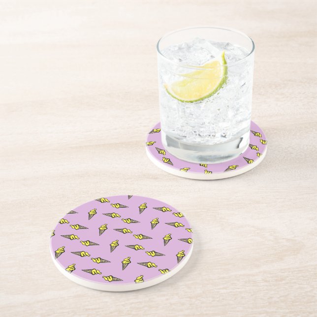 Yellow ice cream on purple coaster (Side)