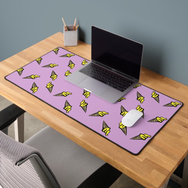 Yellow ice cream pattern on purple desk mat (Office 2)