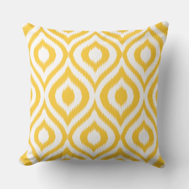 Yellow Ikat Classic Geometric Ethnic Print Throw Pillow (Front)