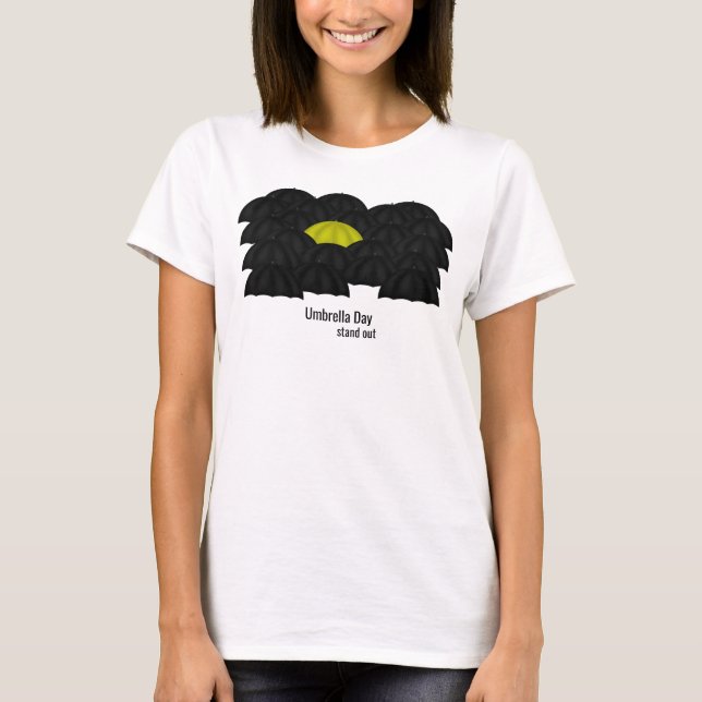 Yellow in a Black Sea of Umbrellas T-Shirt (Front)