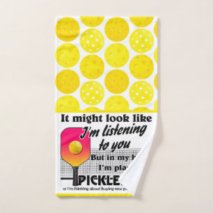 Yellow, In My Head I'm Playing Pickleball Court Hand Towel