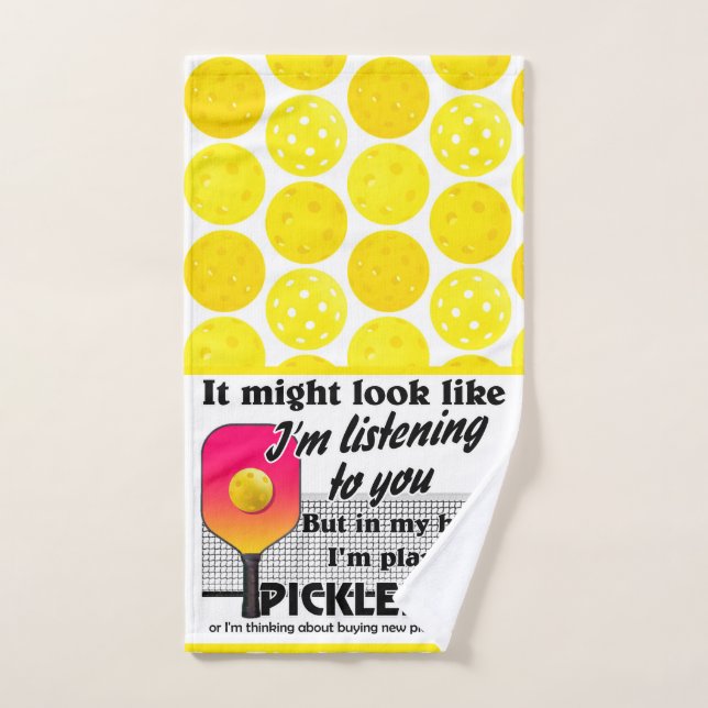 Yellow, In My Head I'm Playing Pickleball Court Hand Towel (Hand Towel)