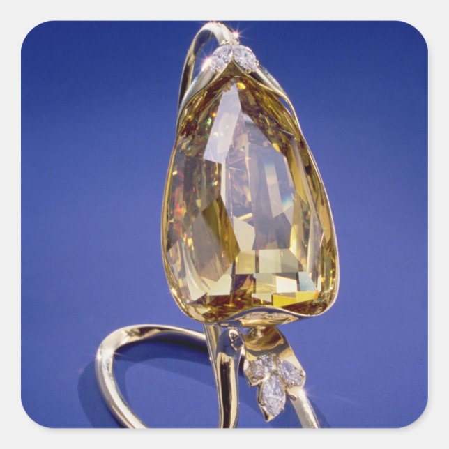 Yellow 'Incomparable' diamond in a gold setting Square Sticker (Front)