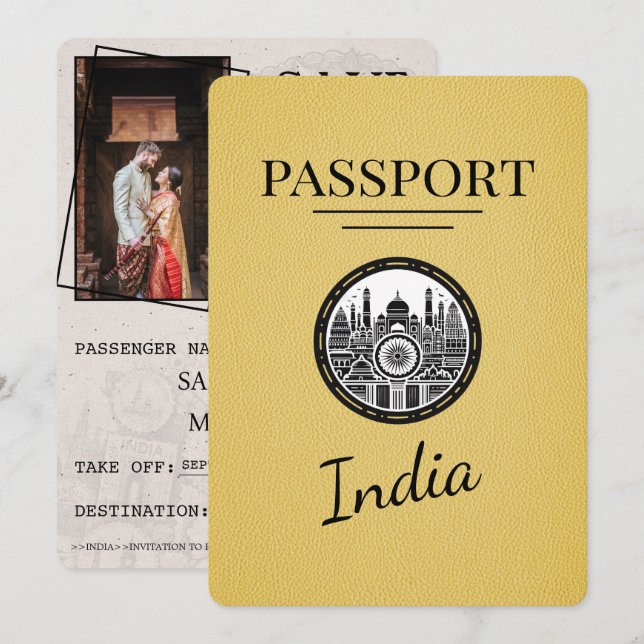 Yellow India Passport Save The Date (Front/Back)