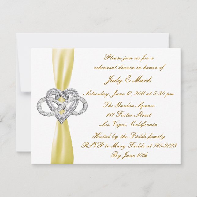 Yellow Infinity Heart Rehearsal Dinner Invitation (Front)