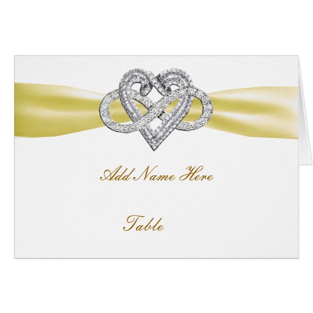 Yellow Infinity Heart Wedding Table Place Card (Front Horizontal)