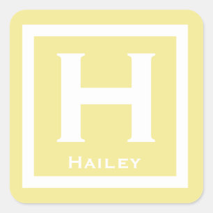 Yellow Initial Name Kids Girl Party Back to School Square Sticker