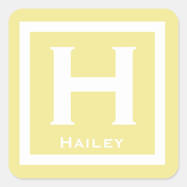 Yellow Initial Name Kids Girl Party Back to School Square Sticker (Front)