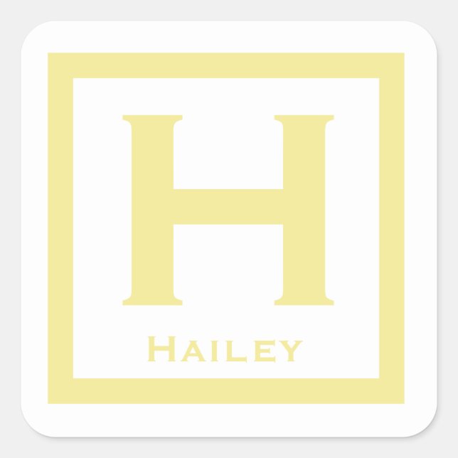 Yellow Initial Name Kids Girl Party Back to School Square Sticker (Front)