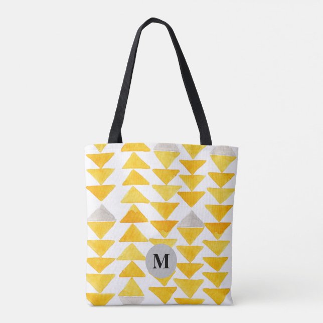 Yellow Initial Watercolor Triangle Pattern Tote B (Back)