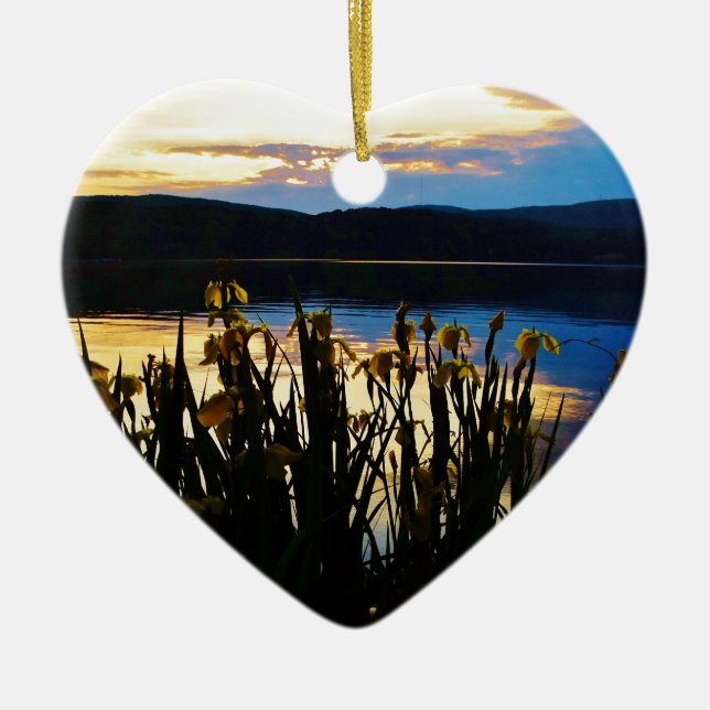 Yellow Iris at Lake Arrowhead shore Ceramic Ornament (Front)