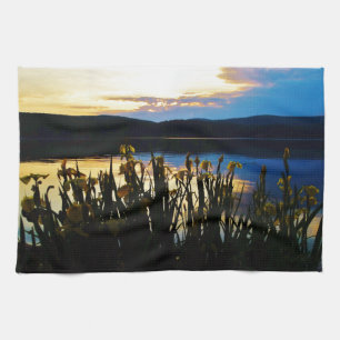 Yellow Iris at Lake Arrowhead shore Kitchen Towel