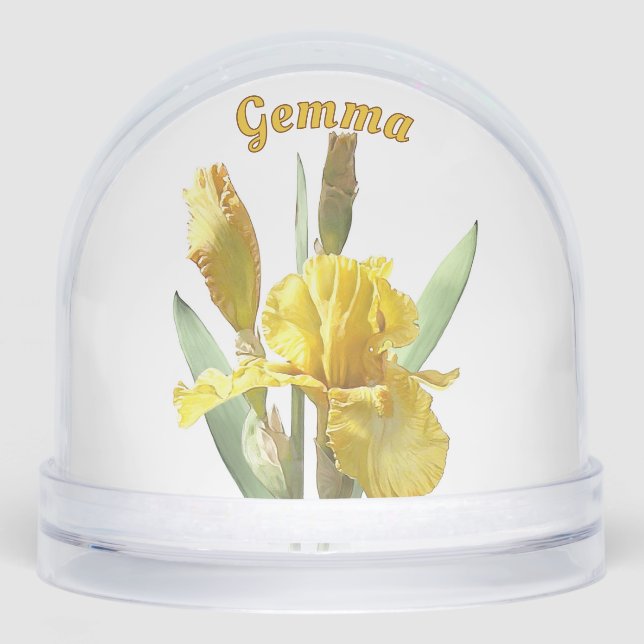  Yellow Iris Flower Botanical Art Personalized Snowglobe (Front)