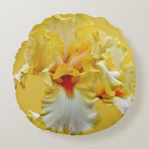 Yellow Iris Portrait Round Pillow