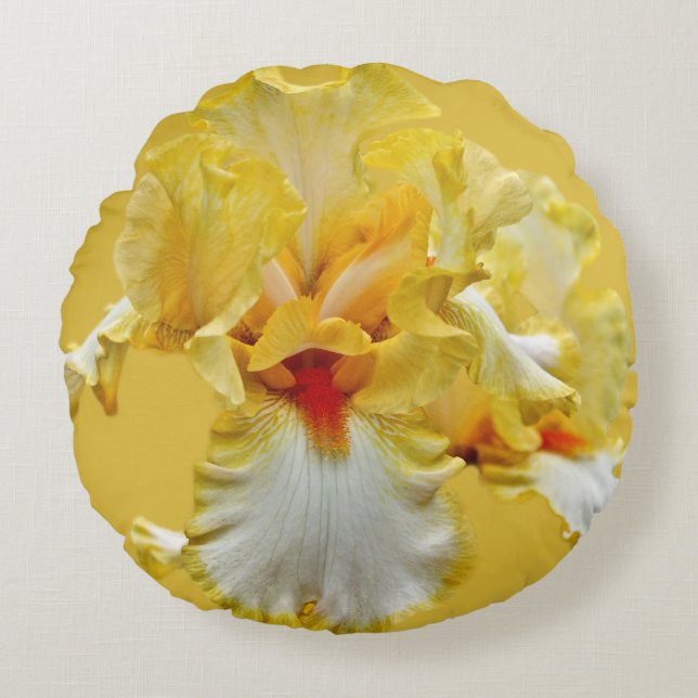 Yellow Iris Portrait Round Pillow (Front)