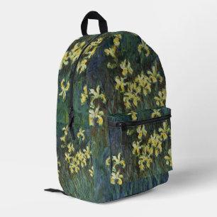 Yellow Irises by Claude Monet, Vintage Fine Art Printed Backpack