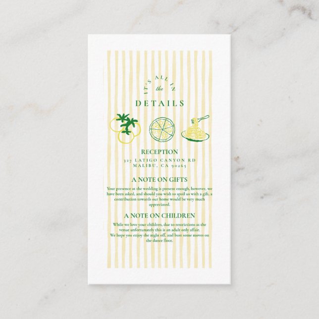 Yellow Italian Wedding Sketch Enclosure Card (Front)