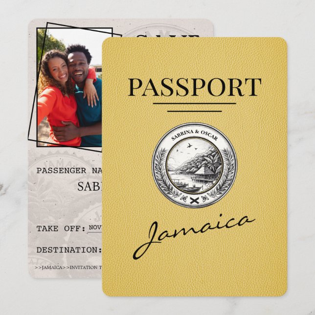 Yellow Jamaica Passport Save The Date (Front/Back)