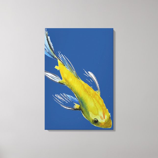 Yellow Japanese Koi watercolour art Canvas Print (Front)