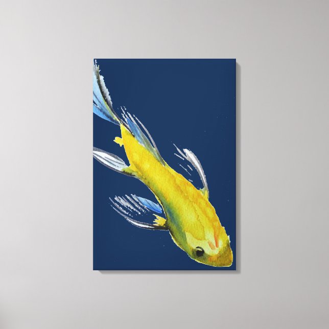 Yellow Japanese Koi watercolour art Canvas Print (Front)