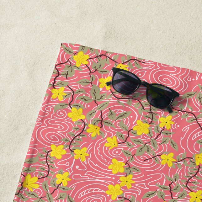 Yellow Jasmine Flower on Coral Beach Towel (In Situ)