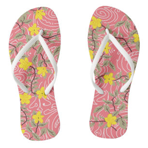 Yellow Jasmine Flower on Coral Flip Flops