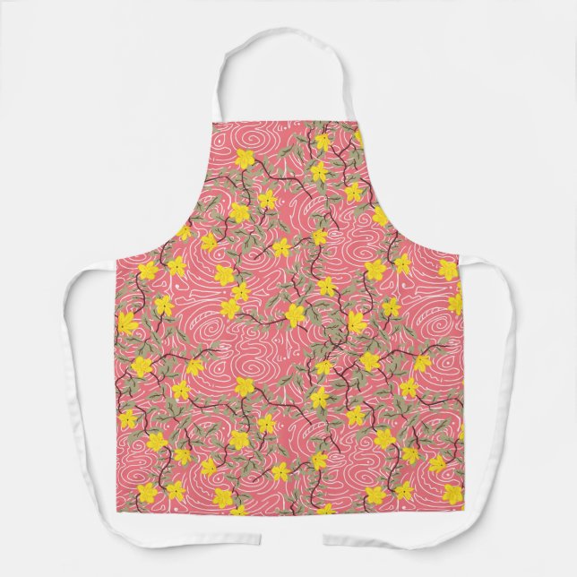 Yellow Jasmine Flower on Coral Pink Apron (Front)
