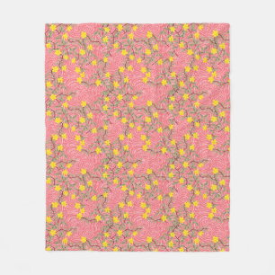 Yellow Jasmine Flower on Coral Pink Fleece Blanket