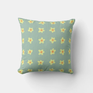 Yellow Jasmine Flower Pattern Light Green Pillow