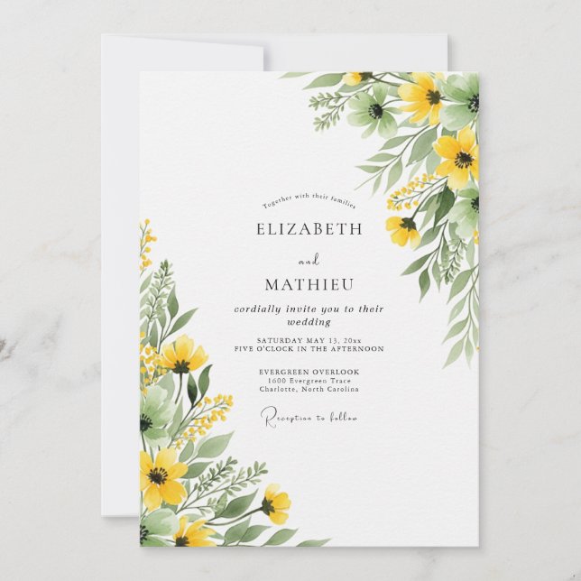 Yellow Joyous Botanical Summer Wedding Invitation (Front)