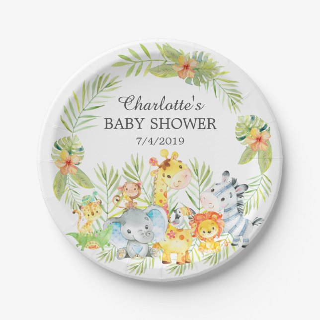 Yellow Jungle Animals Baby Shower 7" Plate (Front)