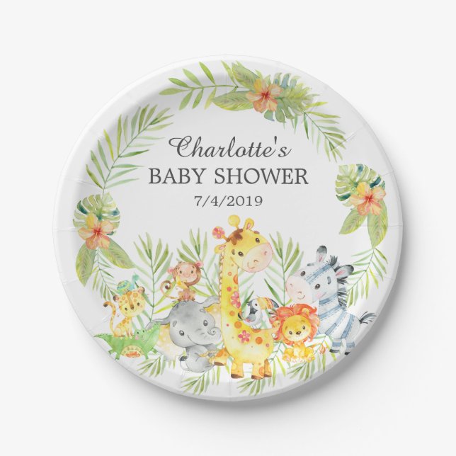 Yellow Jungle Animals Baby Shower 7" Plate (Front)