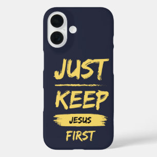 Yellow Just Keep Jesus First iPhone 16 Case