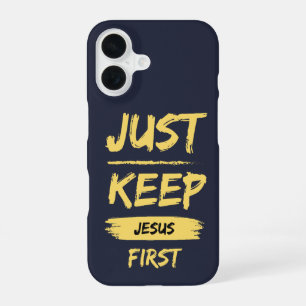 Yellow Just Keep Jesus First iPhone 16 Case