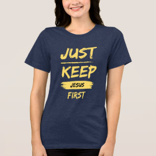 Yellow Just Keep Jesus First Tri-Blend Shirt