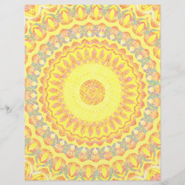 Yellow Kaleidoscope Bulk Scrapbook Paper Pages (Front)