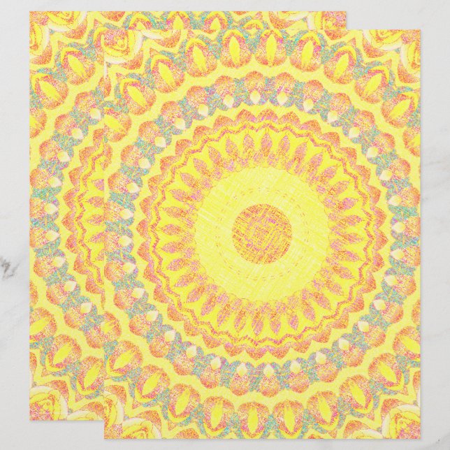 Yellow Kaleidoscope Scrapbook Paper 2-Sided Page (Front/Back)