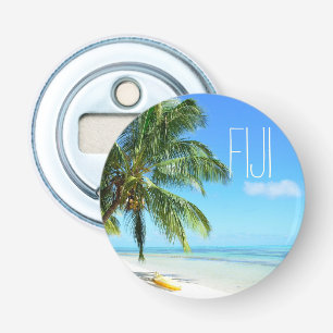 Yellow kayak on a Fiji beach with palm Bottle Opener