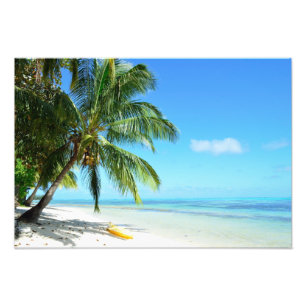 Yellow kayak on a white sand beach photo print